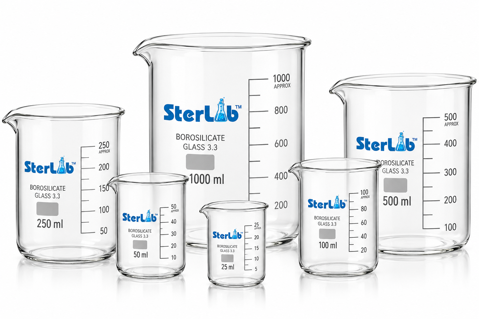 BEAKERS LOW FORM WITH SPOUT, GRADUATED – BOROSILICATE GLASS